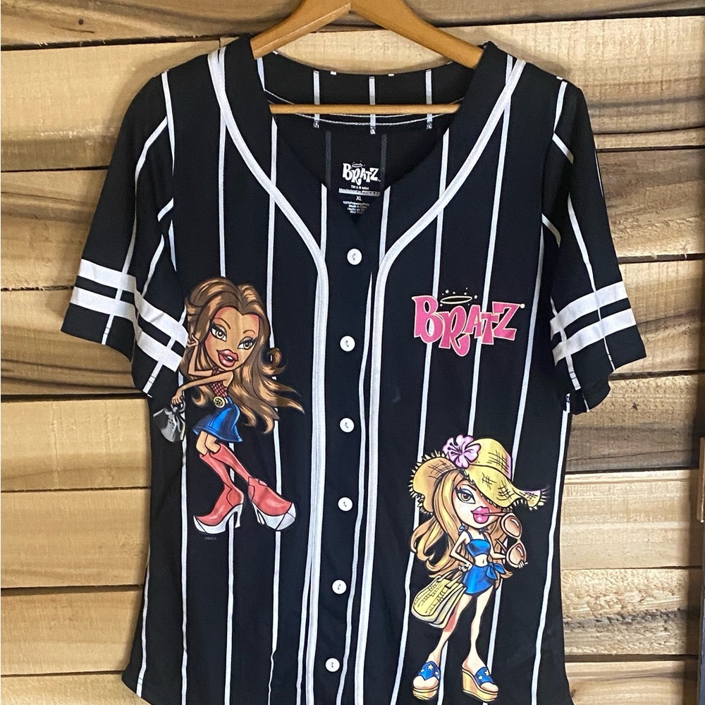 Bratz Black Striped Baseball Jersey Top XL Passion for Fashion button up